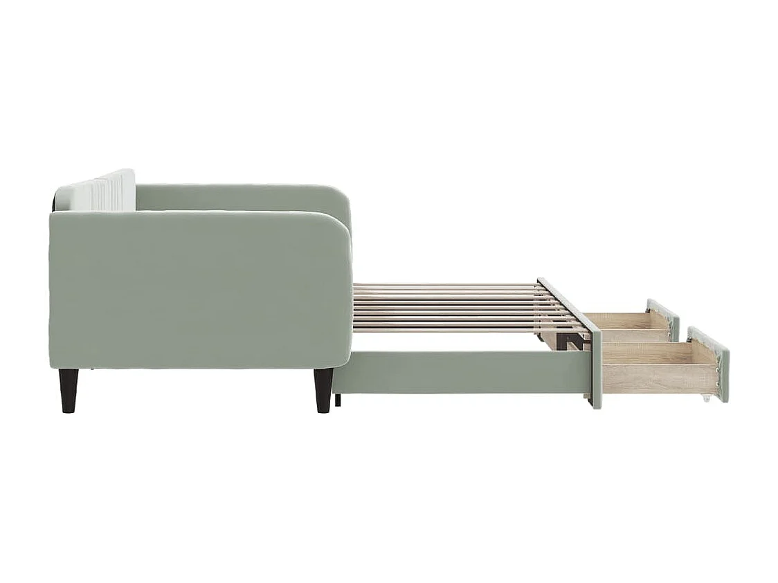 Sofá cama nido con cajones terciopelo gris claro 90x190 cm