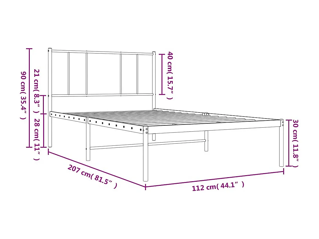 Estrutura de cama com cabeceira 107x203 cm metal preto
