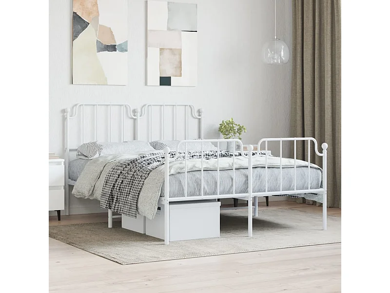 Estrutura de cama com cabeceira e pés 135x190 cm metal branco