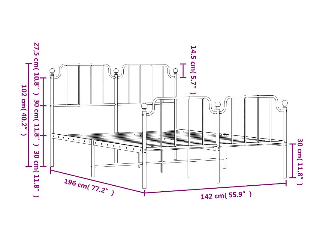 Estructura cama metal con cabecero y estribo blanco 135x190 cm