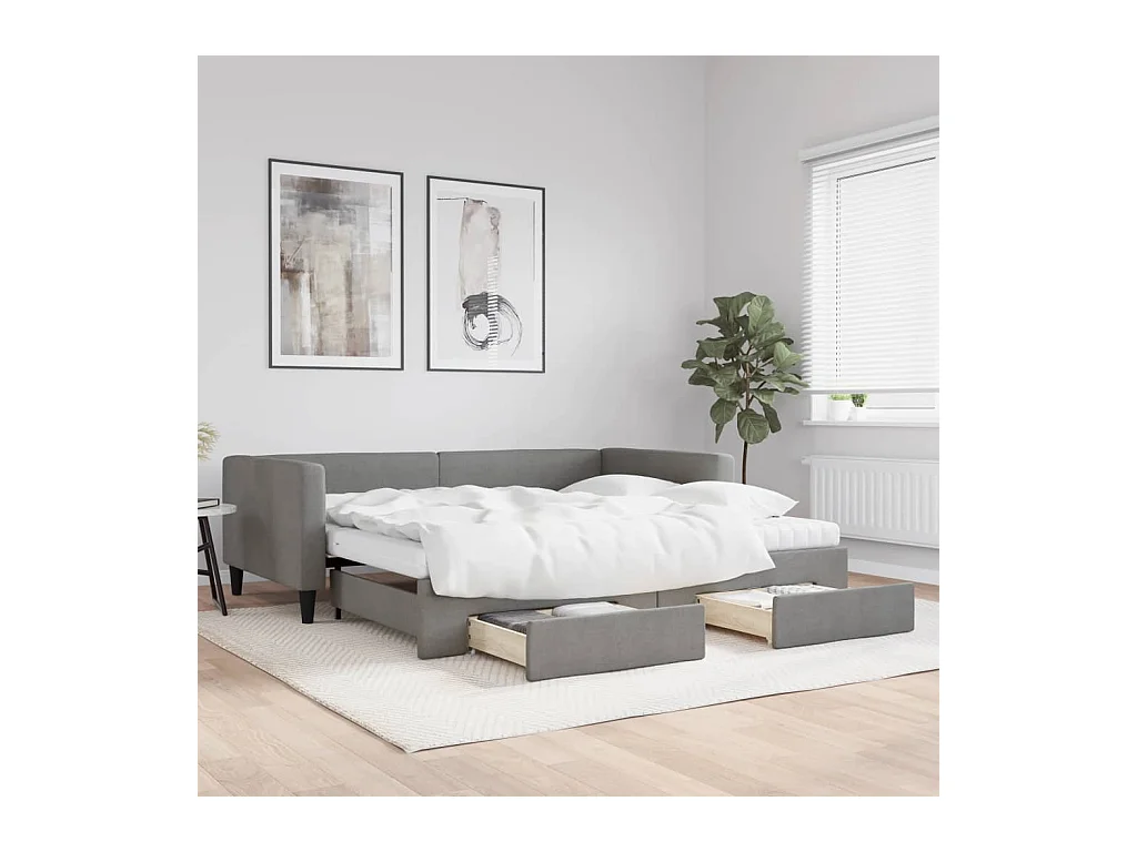 Slaapbank onderschuifbed en lades 100x200 cm stof donkergrijs