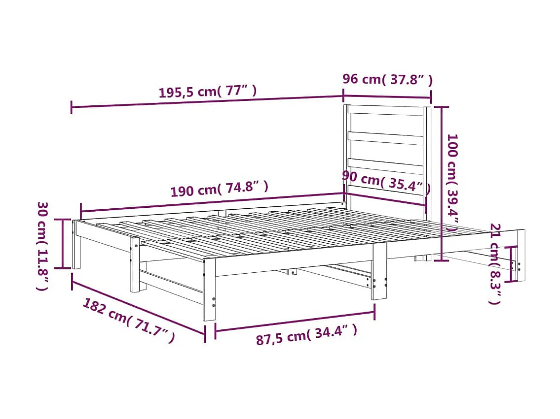 Lit coulissant Blanc 2x(90x190) cm Bois de pin massif