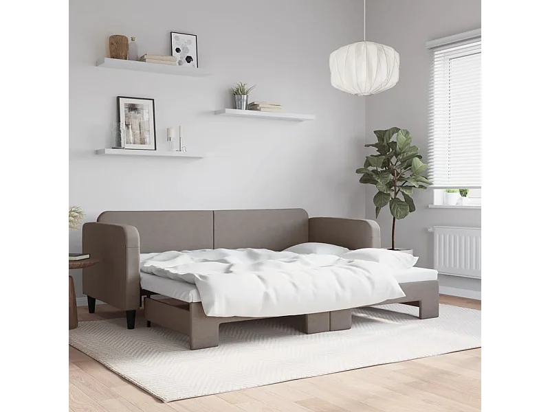 Lit de jour avec lit gigogne taupe 80x200 cm tissu