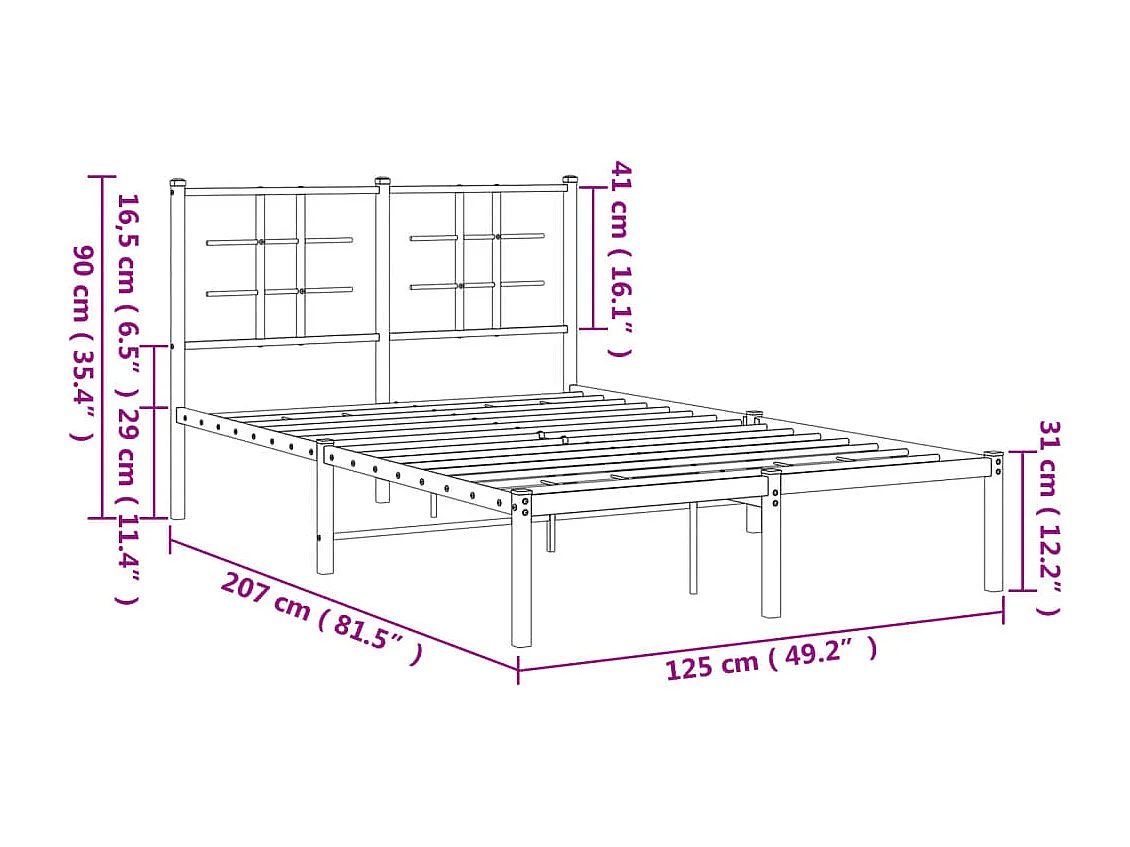 Estrutura de cama com cabeceira 120x200 cm metal preto