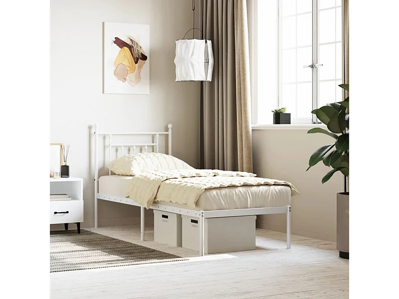 Estrutura de cama com cabeceira 75x190 cm metal branco