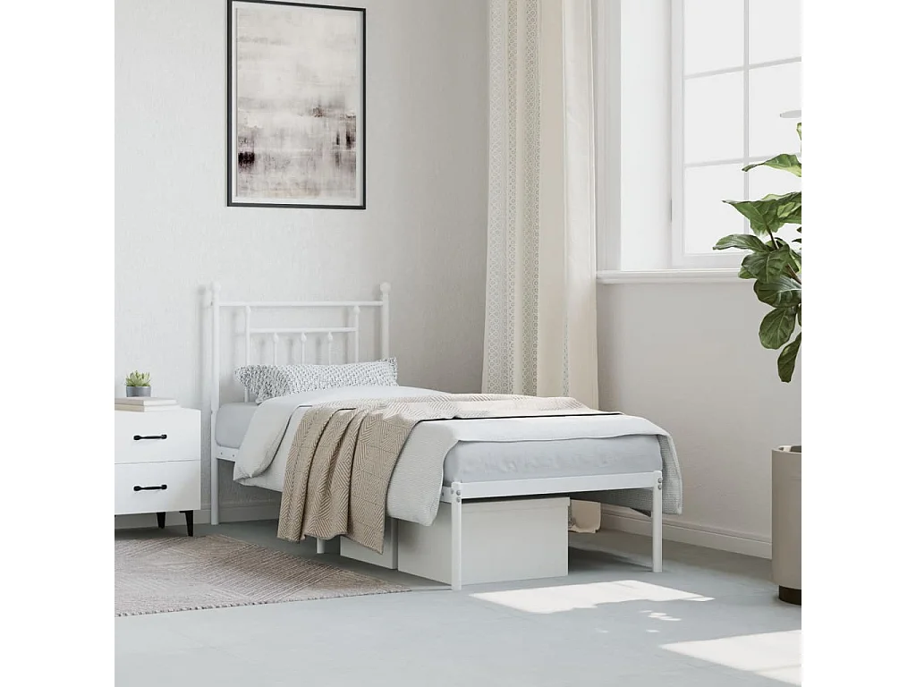 Estrutura de cama com cabeceira 75x190 cm metal branco