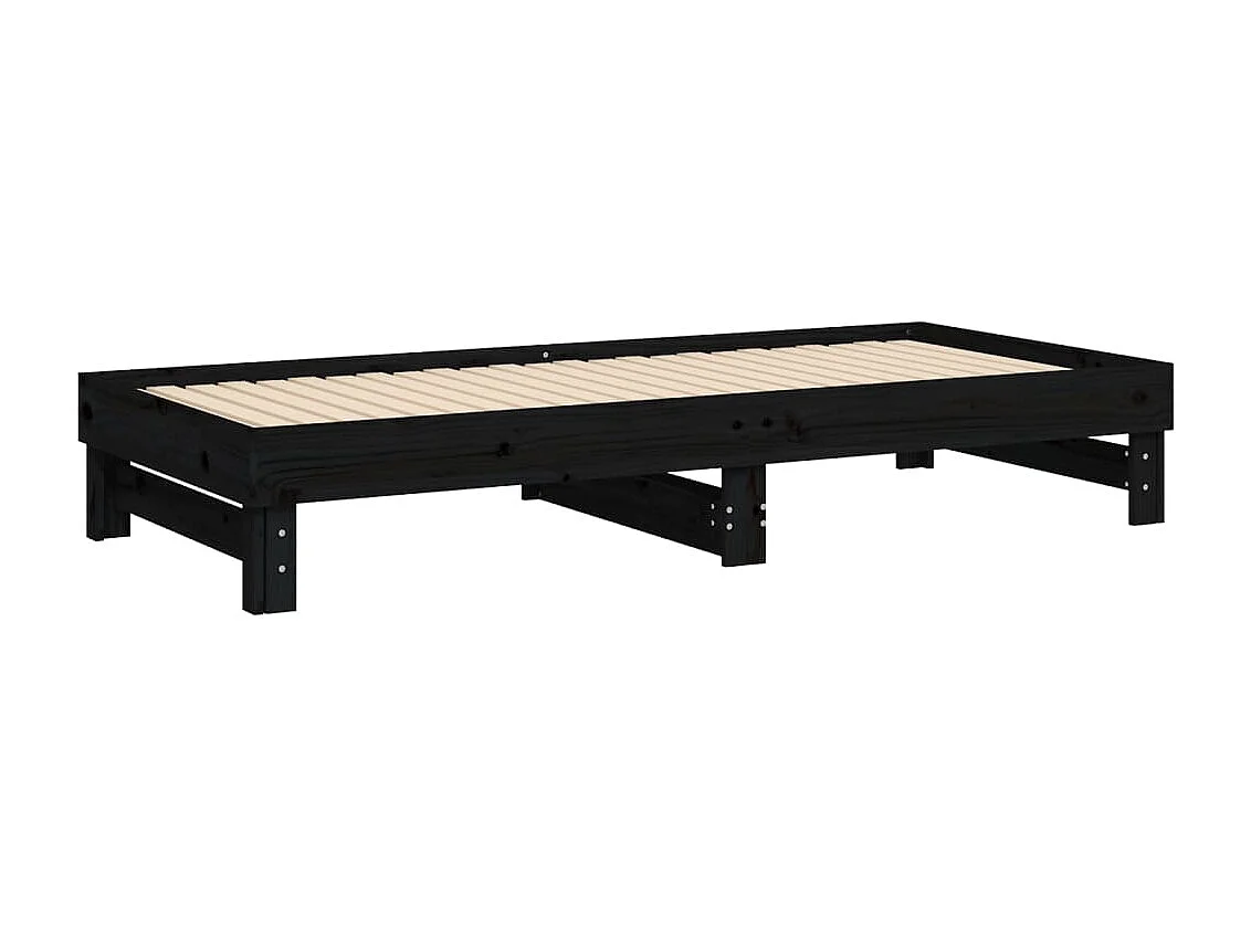 Slaapbank uitschuifbaar massief grenenhout zwart 2x(90x200) cm