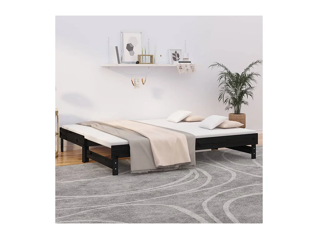 Lit coulissant Noir 2x(90x200) cm Bois de pin massif