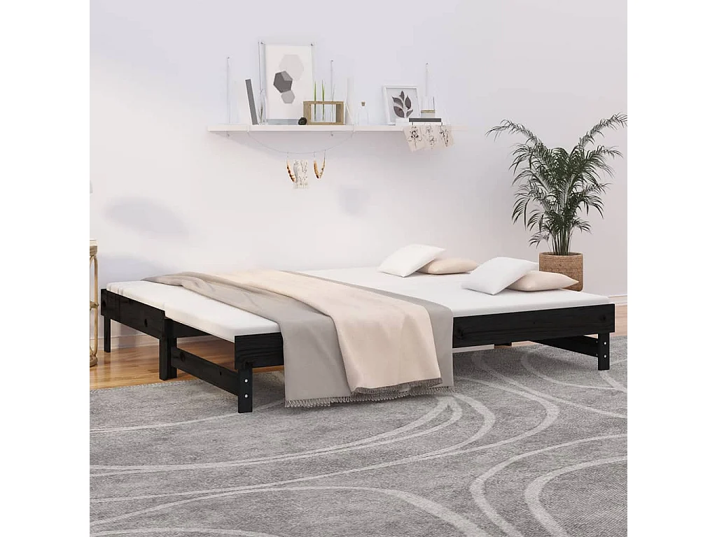 Slaapbank uitschuifbaar massief grenenhout zwart 2x(90x200) cm