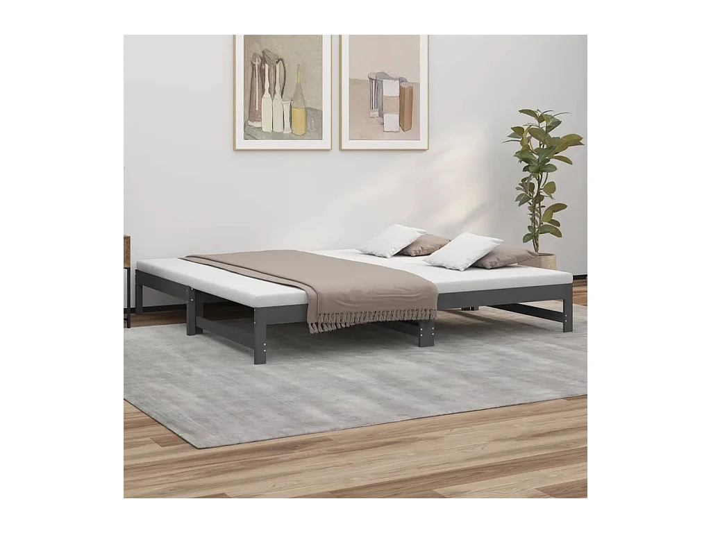 Lit coulissant Gris 2x(90x200) cm Bois de pin massif
