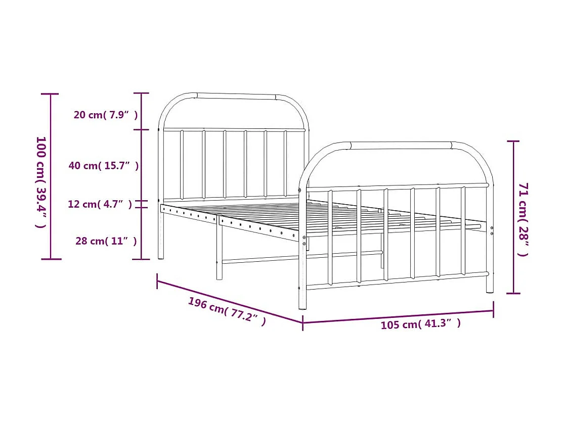Estructura de cama con cabecero y estribo metal negro 100x190cm