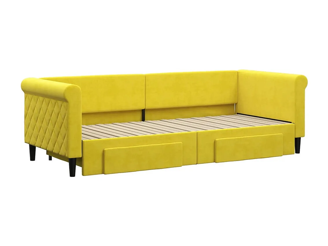 Sofá cama nido con cajones terciopelo amarillo 80x200 cm