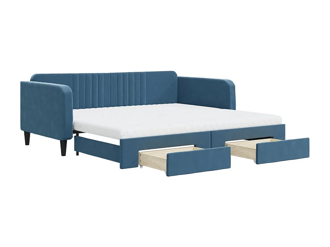 Sofá-cama com gavetão e gavetas 100x200 cm veludo azul