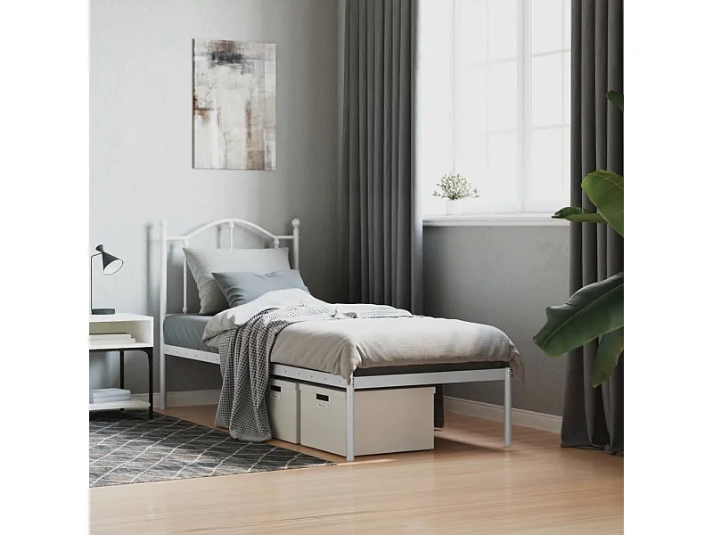 Cadre de lit métal avec tête de lit blanc 75x190 cm