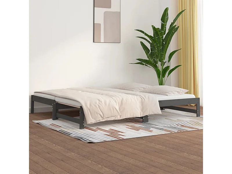 Lit coulissant Gris 2x(90x200) cm Bois de pin massif