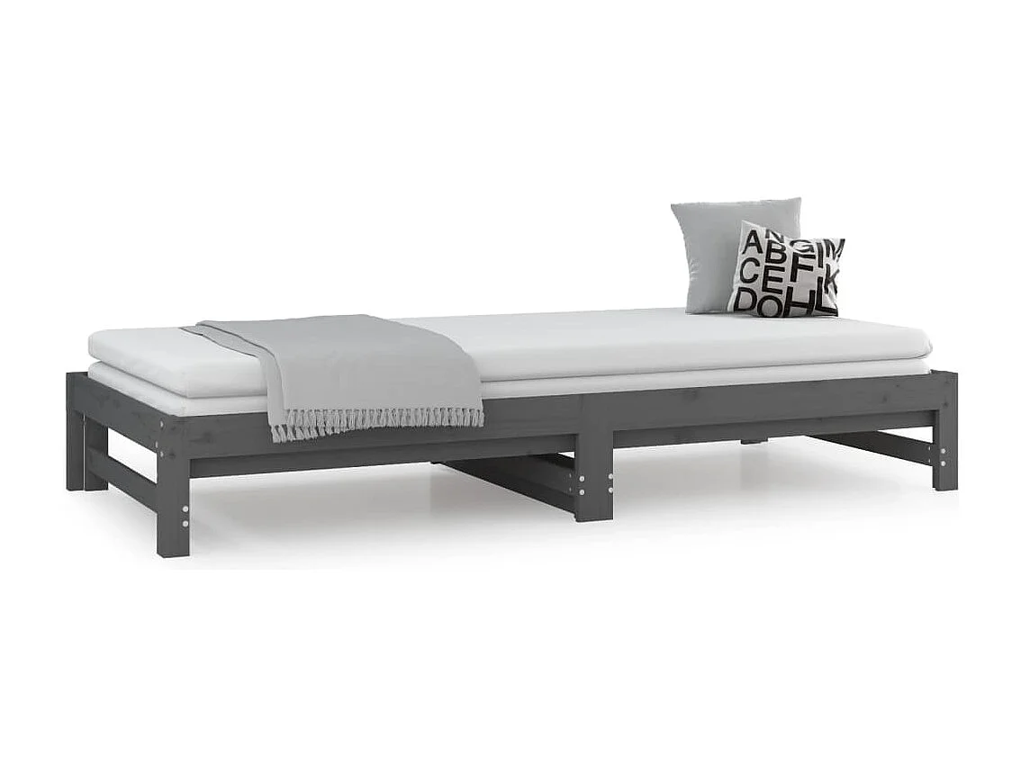 Lit coulissant Gris 2x(90x200) cm Bois de pin massif