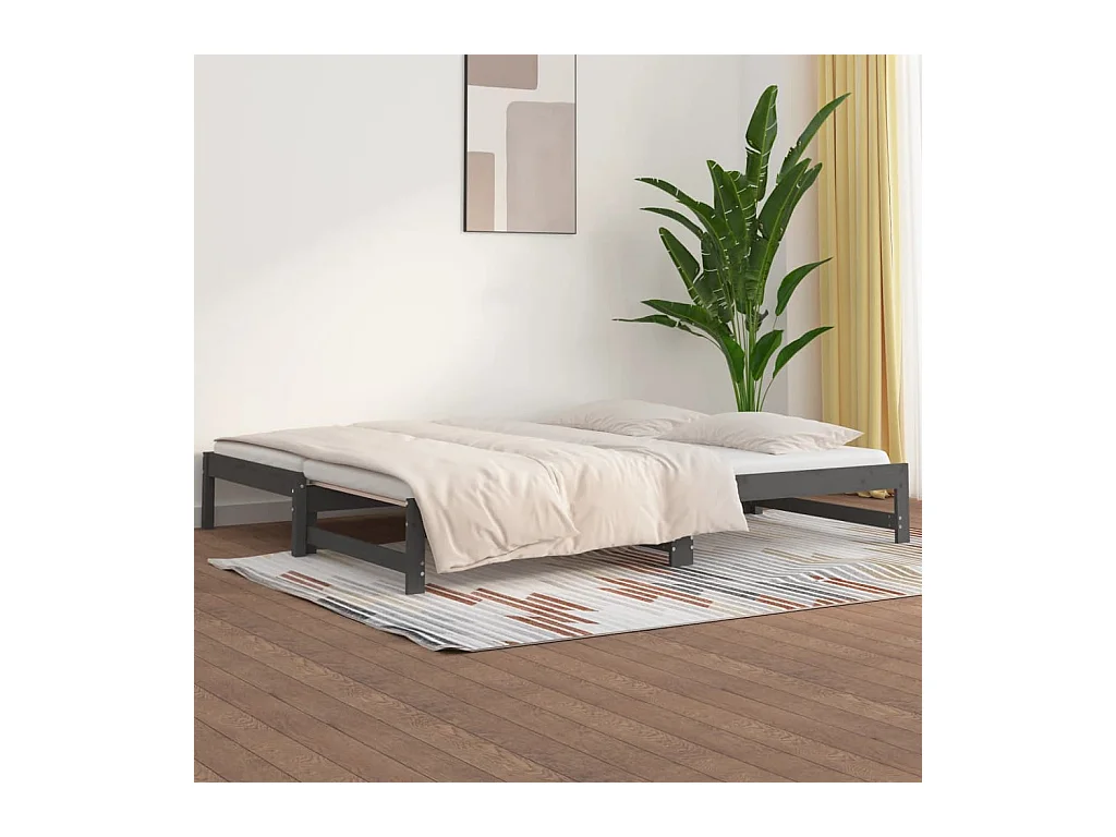 Slaapbank uitschuifbaar massief grenenhout grijs 2x(90x200) cm