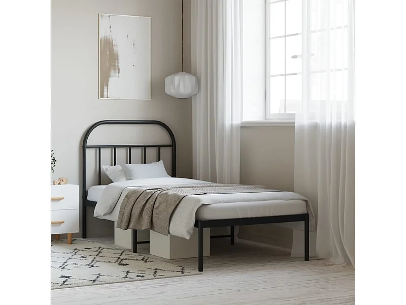 Estrutura de cama com cabeceira 80x200 cm metal preto