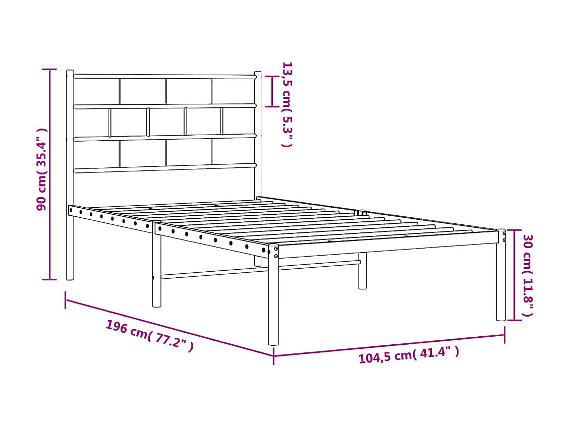 Estructura de cama con cabecero metal negro 100x190 cm