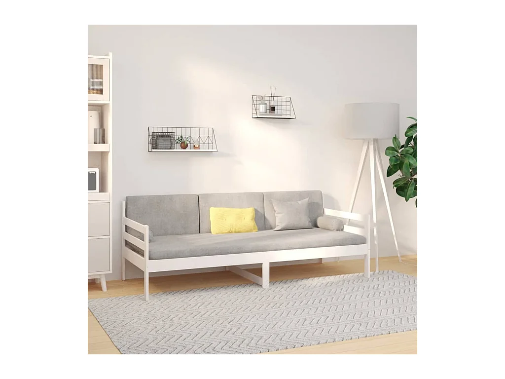Lit de jour Blanc 80x200 cm Bois de pin massif