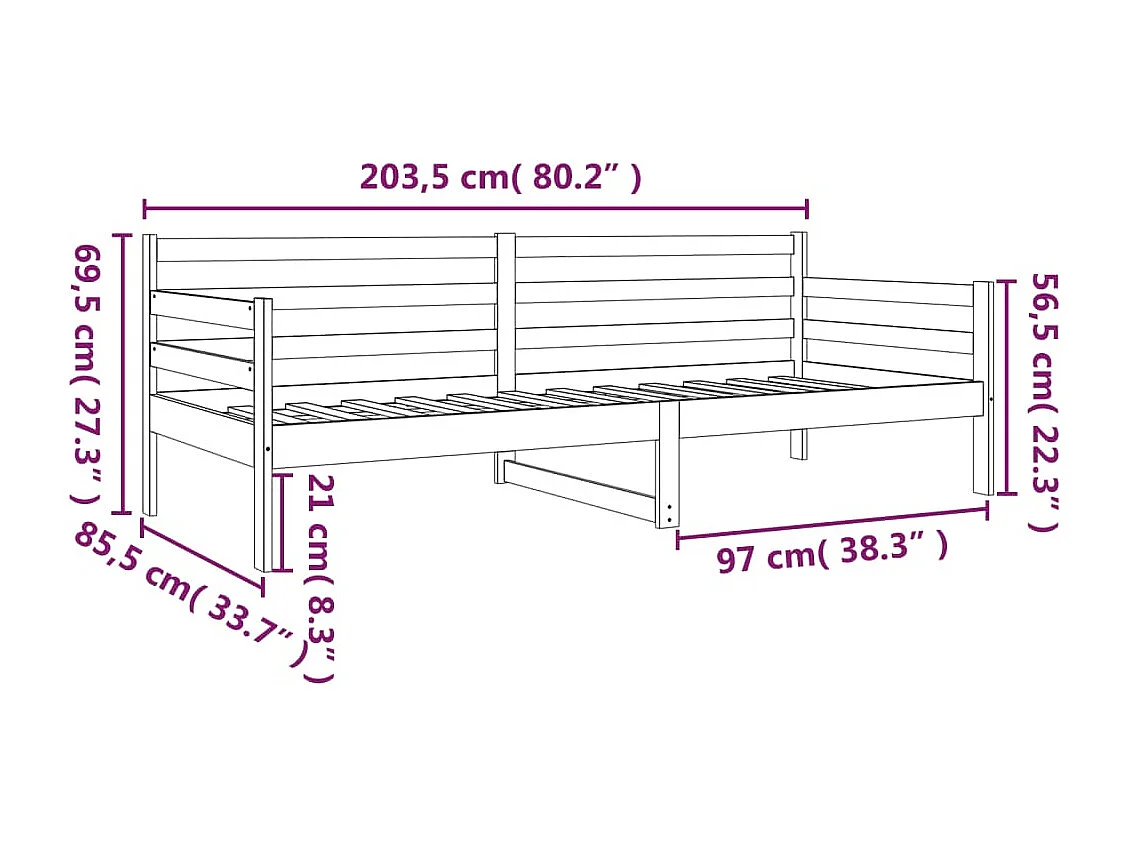 Sofá cama madera maciza de pino blanco 80x200 cm
