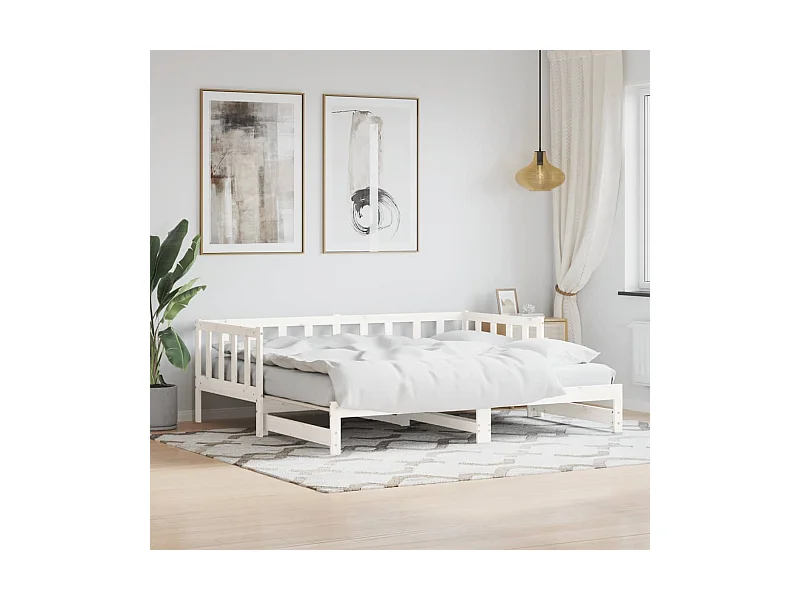 Slaapbank met onderschuifbed 90x200 cm massief grenenhout wit