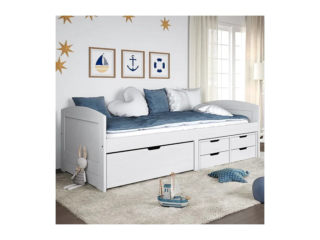 Lit de jour avec 5 tiroirs IRUN blanc 90x200 cm bois pin massif