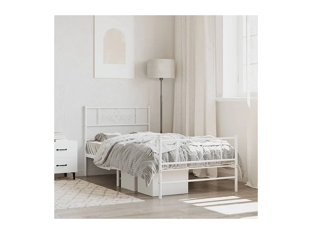 Cadre de lit métal avec tête de lit/pied de lit blanc 107x203cm