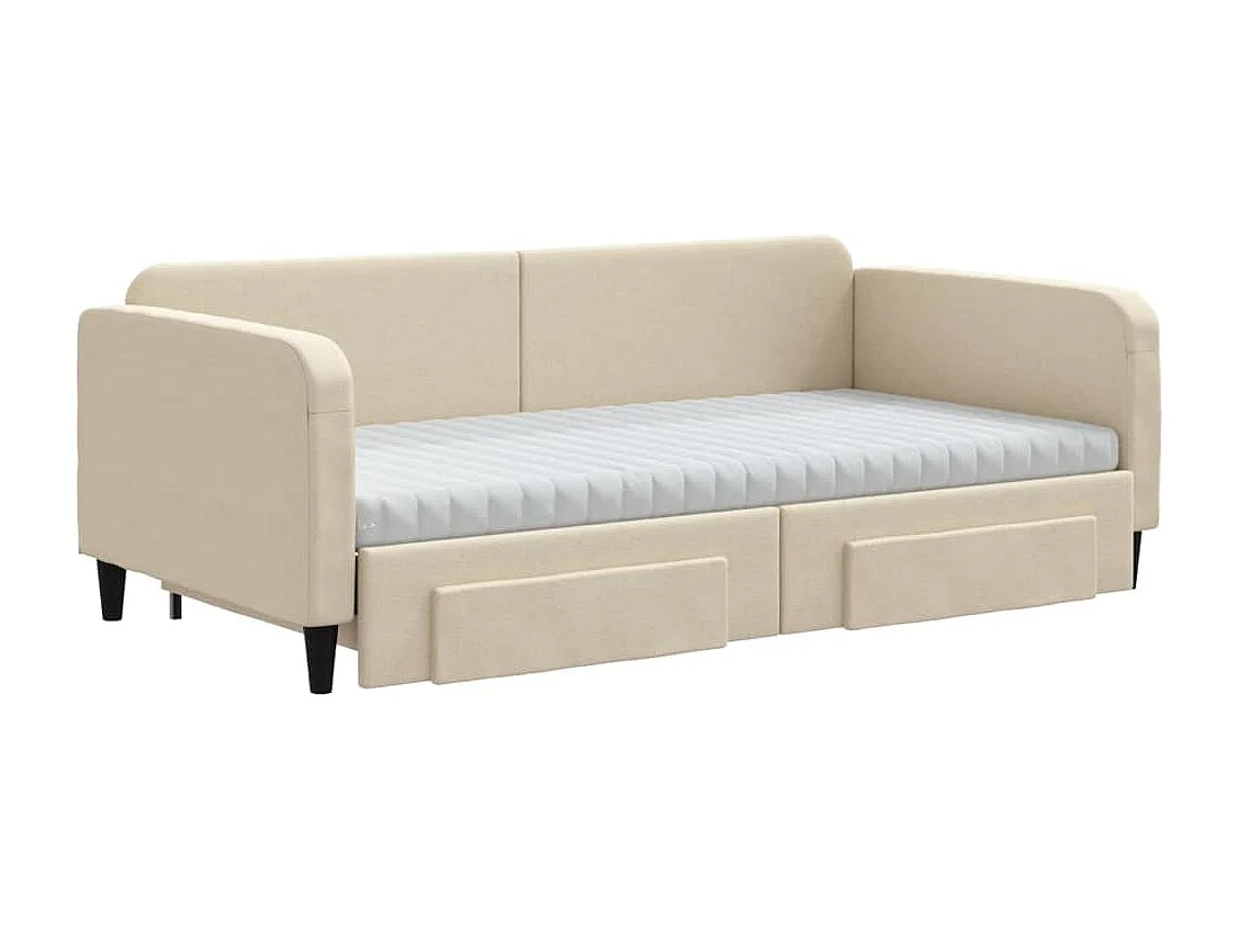 Slaapbank met onderschuifbed en lades 100x200 cm stof crème