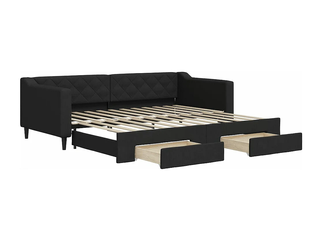 Lit de jour avec gigogne et tiroirs noir 90x200 cm tissu