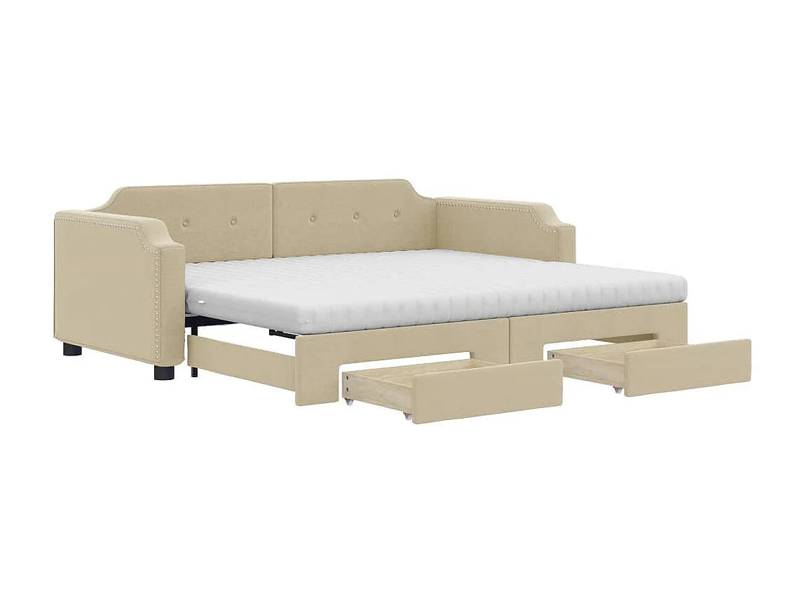 Sofá cama nido con cajones tela color crema 100x200 cm