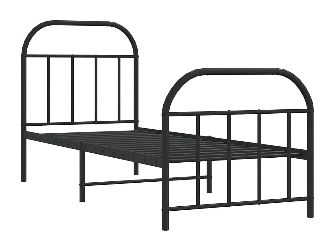Estrutura de cama com cabeceira e pés 75x190 cm metal preto