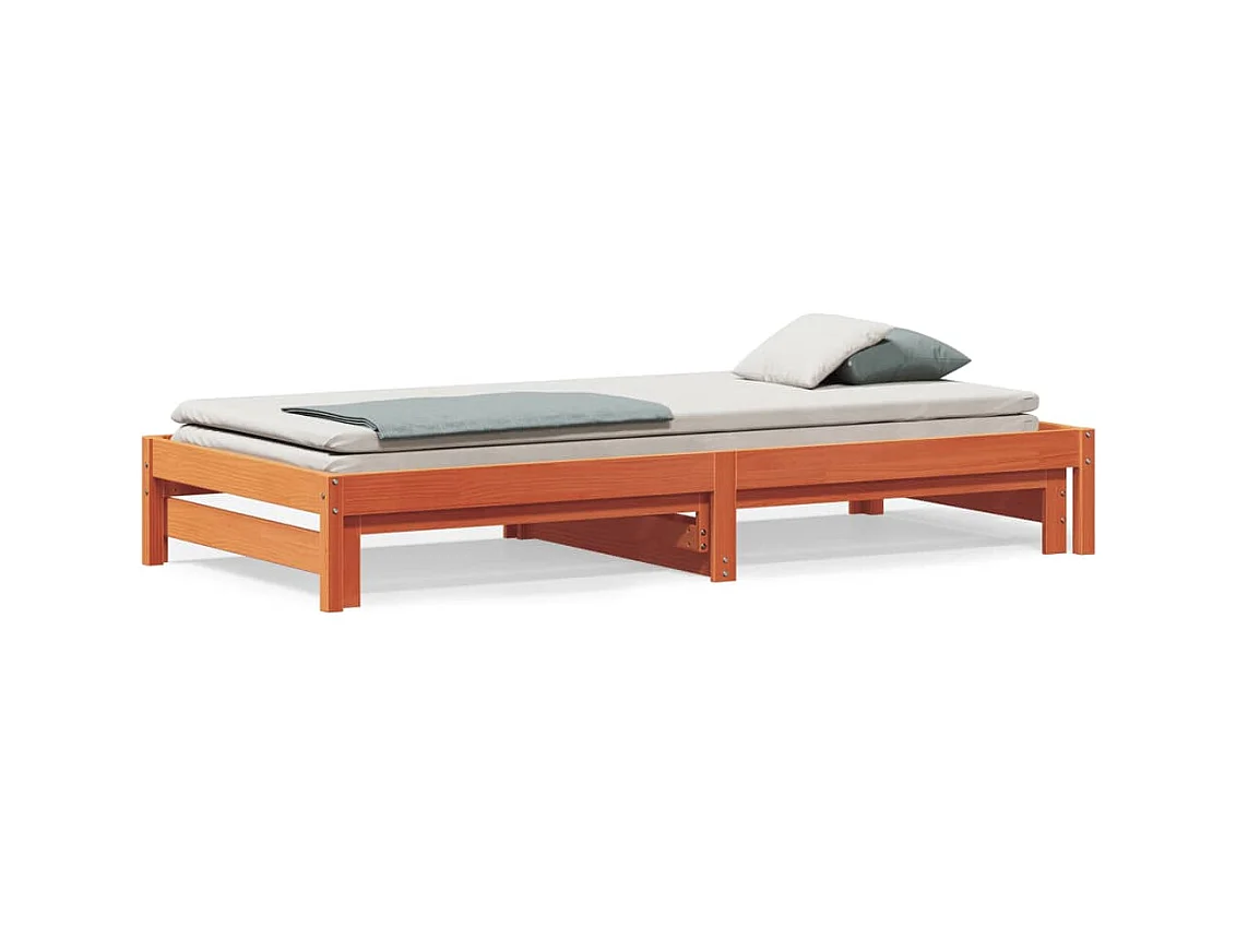 Lit de jour avec lit gigogne cire marron 90x190 cm pin massif