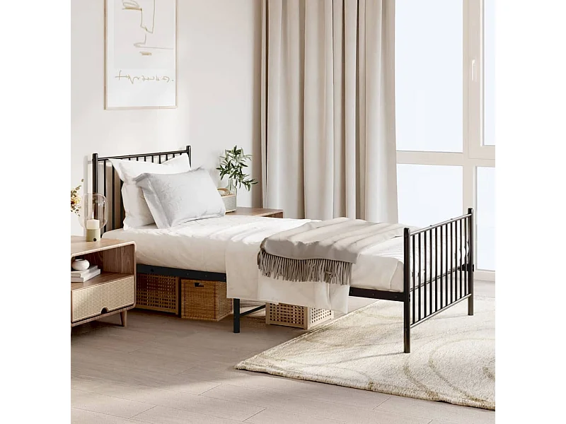 Estrutura de cama com cabeceira e pés 90x190 cm metal preto