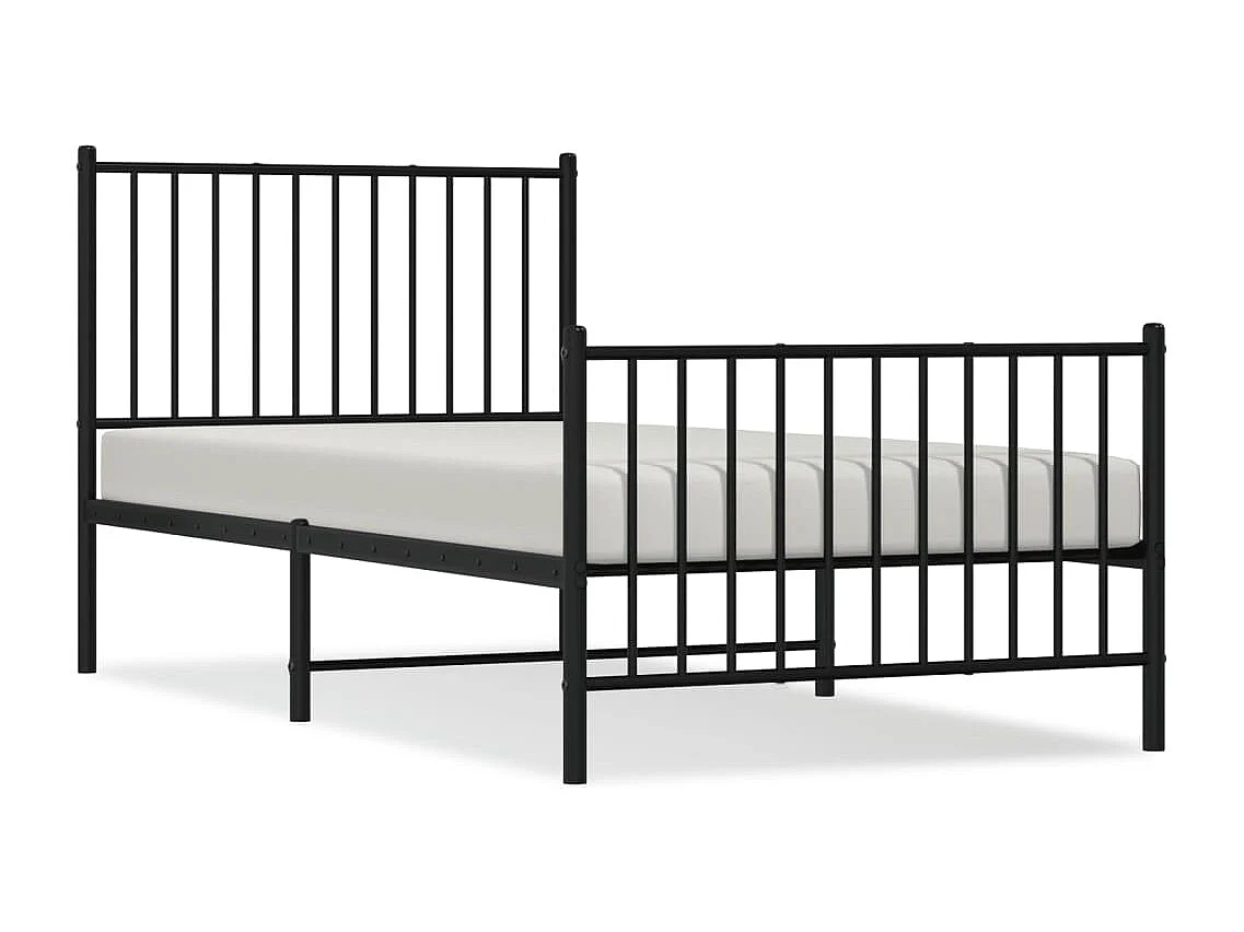 Cadre de lit métal avec tête de lit/pied de lit noir 90x190 cm