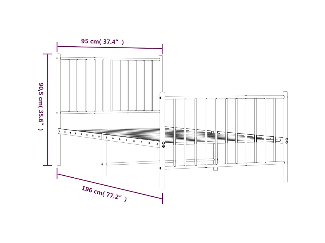 Estructura de cama con cabecero y estribo metal negro 90x190 cm