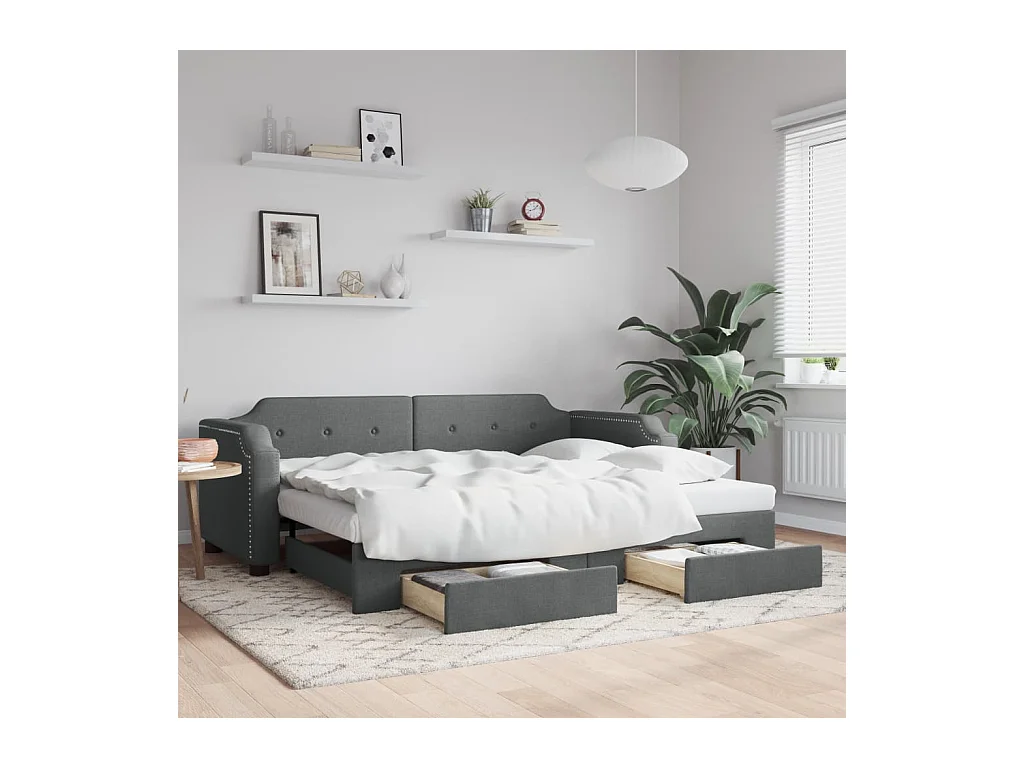Slaapbank onderschuifbed en lades 100x200 cm stof donkergrijs