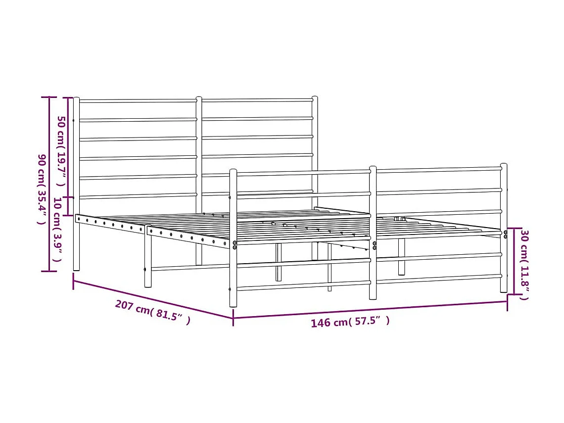 Cadre de lit métal avec tête de lit/pied de lit blanc 140x200cm