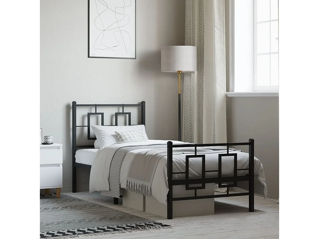 Estrutura de cama com cabeceira e pés 75x190 cm metal preto