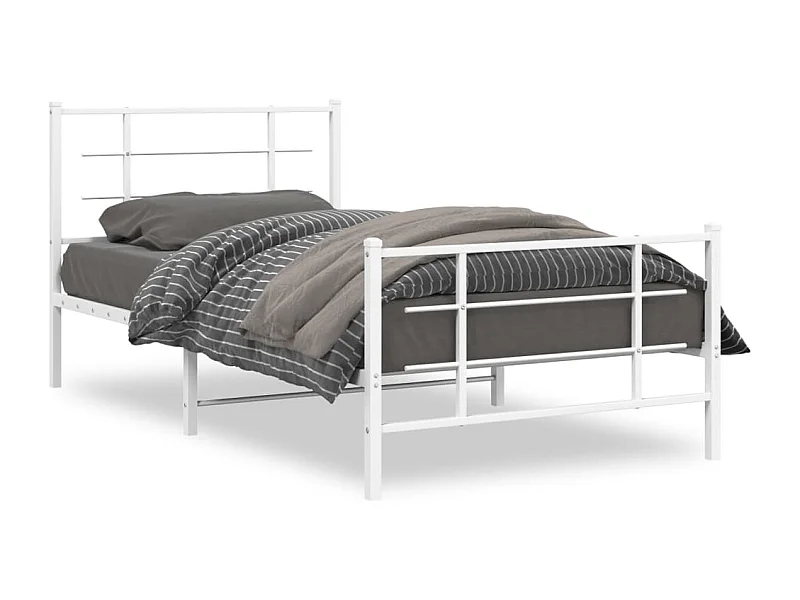 Estrutura de cama com cabeceira e pés 107x203 cm metal branco