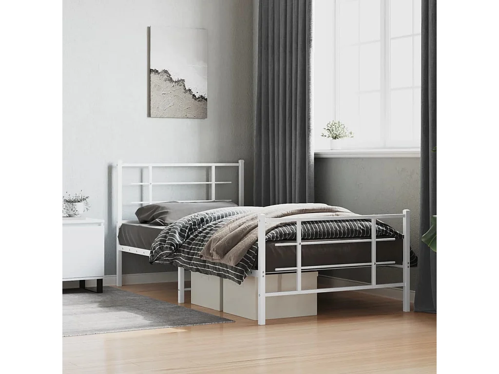 Estructura cama metal con cabecero y pie cama blanca 107x203 cm