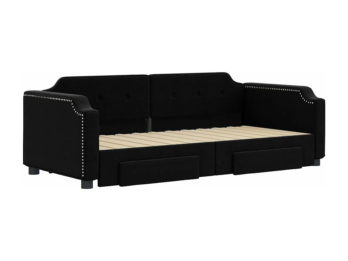 Slaapbank met onderschuifbed en lades 90x200 cm stof zwart