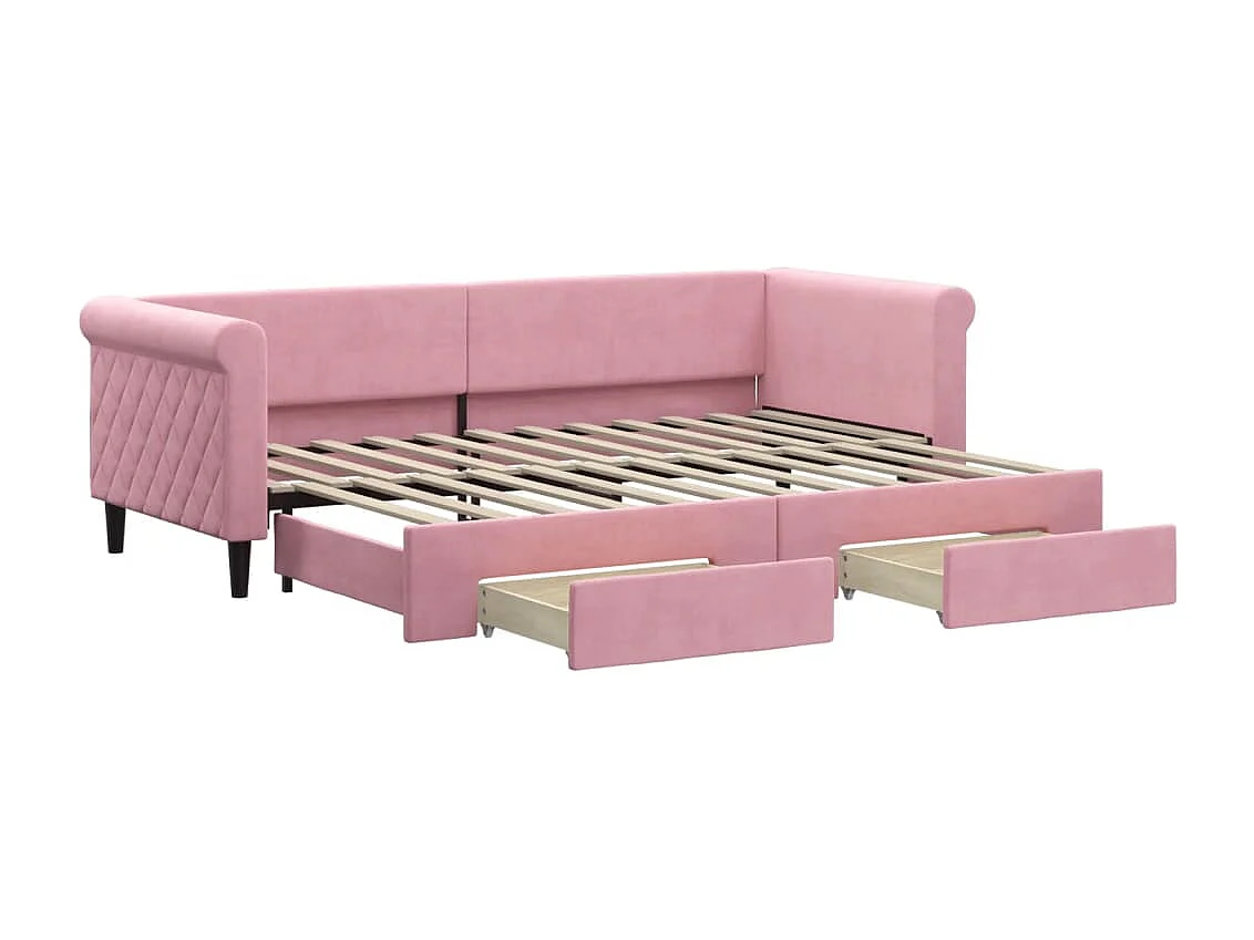 Sofá-cama com gavetão e gavetas 80x200 cm veludo rosa