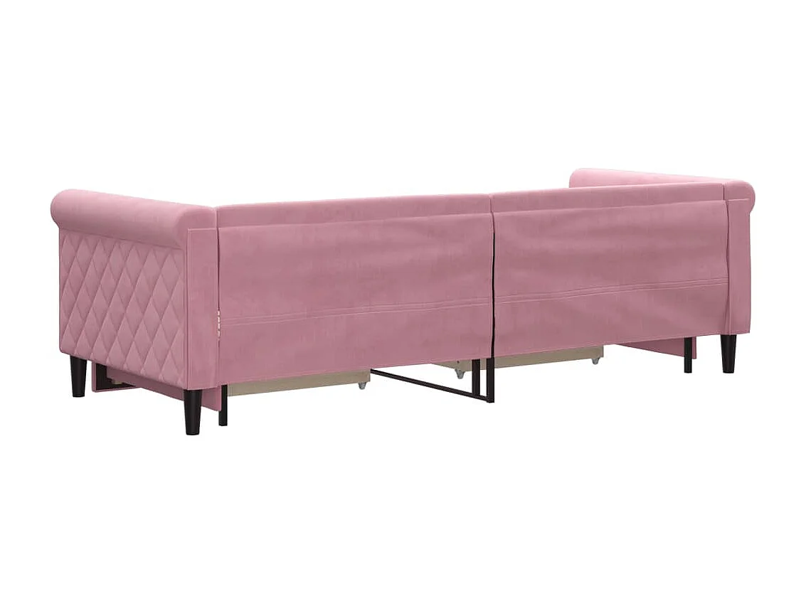 Lit de jour avec gigogne et tiroirs rose 80x200 cm velours