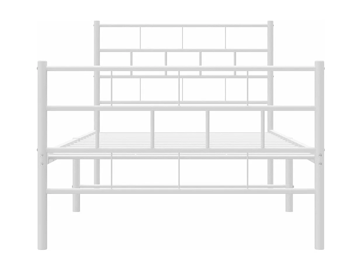 Cadre de lit métal avec tête de lit/pied de lit blanc 100x200cm