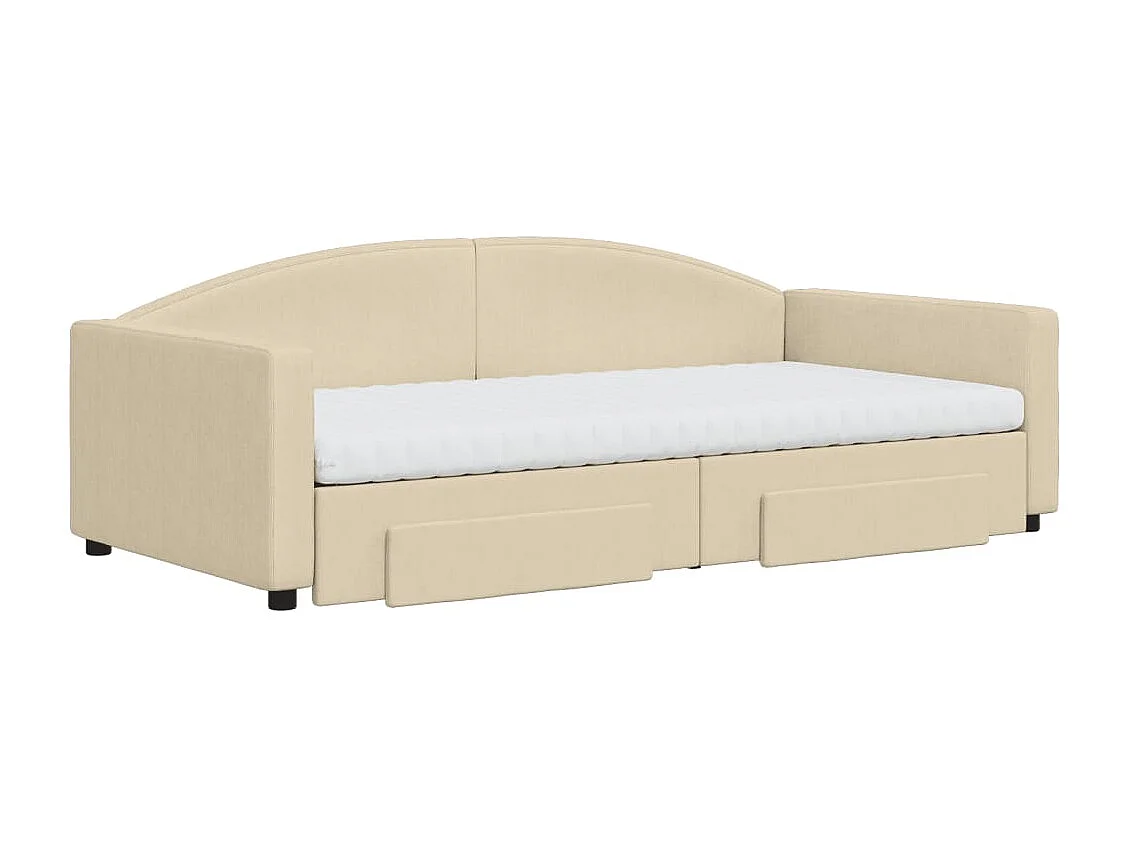 Lit de jour avec gigogne et tiroirs crème 100x200 cm tissu