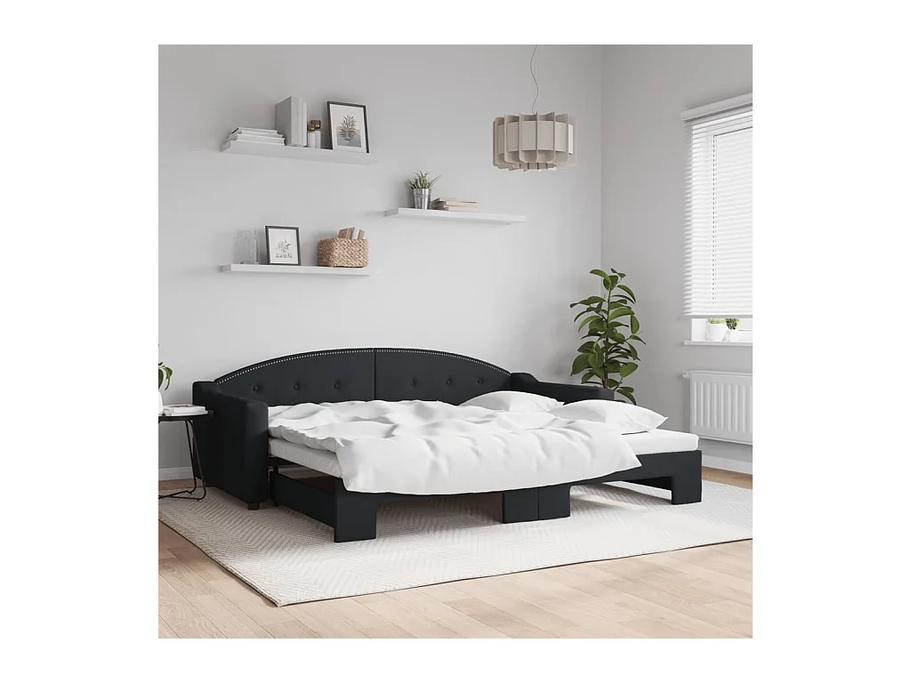 Lit de jour avec lit gigogne noir 90x200 cm tissu
