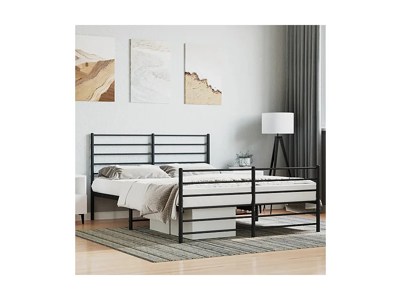 Estrutura de cama com cabeceira e pés 140x190 cm metal preto