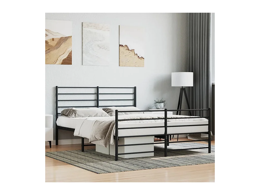 Estrutura de cama com cabeceira e pés 140x190 cm metal preto