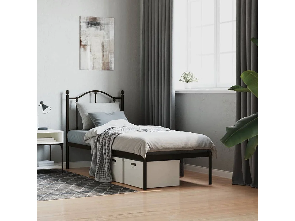 Estrutura de cama com cabeceira 75x190 cm metal preto